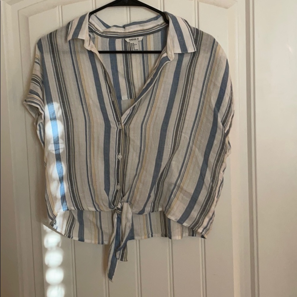 Blue striped button up top
